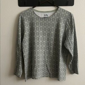 Croft&Barrow Women's Plus 1X Green/Blue Patterned 3/4 Sleeve Cotton Casual Top